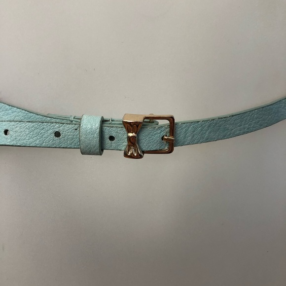 Women's blue leather belt - Picture 2 of 5